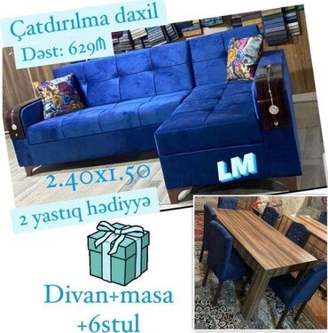 Divan və kreslo dəstləri: Divan+ Masa dəsti Sifarişlə hazırlanır. Dəst şəkildə : 629₼ Divan 