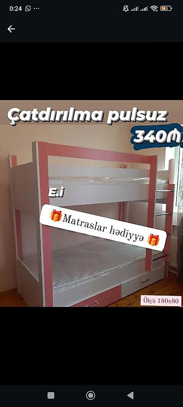 Uşaq mebeli: İki mərtəbəli uşaq çarpayısı - Rəng: ağ-çəhrayı kombinasiya - Ölçü — 1