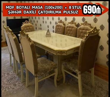 Masa və oturacaq dəstləri: Qonaq otağı üçün, Yeni, Açılmayan, Dördbucaq masa, 6 stul — 7