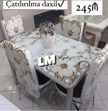 metbext stulu: Mətbəx masa ( üstü şüşə) + 4 stull dəst‼ Qiymət : *245 ₼* Masa ölçü