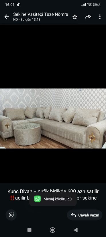 Masa və oturacaq dəstləri: Künc divan, İşlənmiş, Açılan, Bazalı