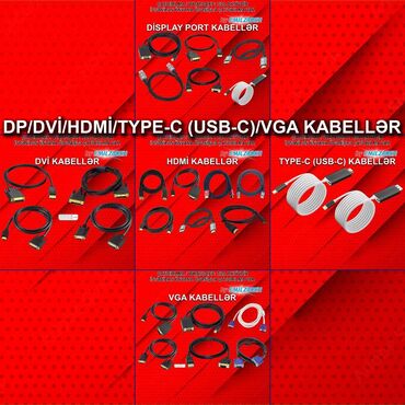 Digər kompüter aksesuarları: HDMİ DVİ VGA Display Port Type-C USB Kabellər 🚚Metrolara və ünvana