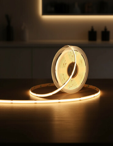 декоративные светы: Светодиодная лента с теплым белым свечением (3000K) и напряжением 12V