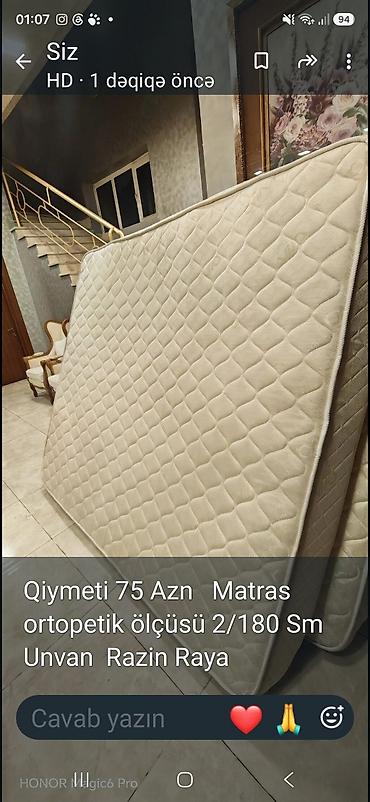 ucuz utu: Ortopedik matras - Ölçü: 200 × 180 sm (2/180 sm qeyd olunub) - Rəng — 1