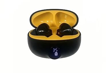lenovo qulaqlıq: Tam simsiz Bluetooth qulaqlıq dəsti – qara-sarı dizayn, şarj qabı ilə — 1