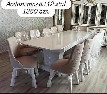 Açılan yemək masası + 12 ədəd stul dəsti - Masa: Açılan mexanizmli