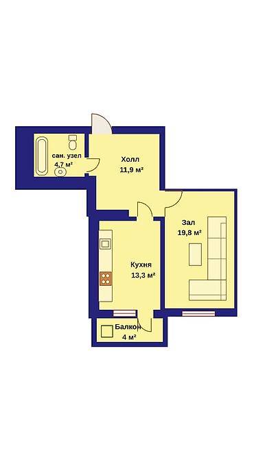 дом аренда: 1 комната, 54 м², Элитка, 16 этаж, ПСО (под самоотделку) — 8
