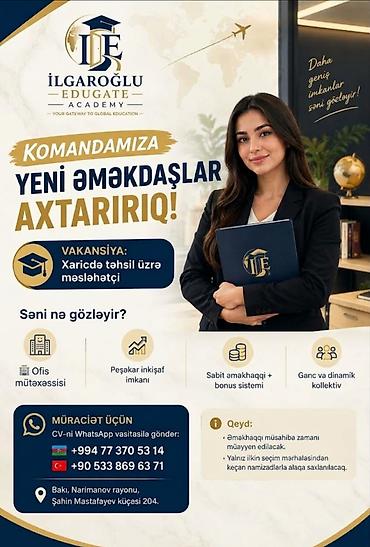 saatliq xadime isi: • Rahat və müasir ofis şəraiti • Peşəkar inkişaf və karyera imkanları — 1
