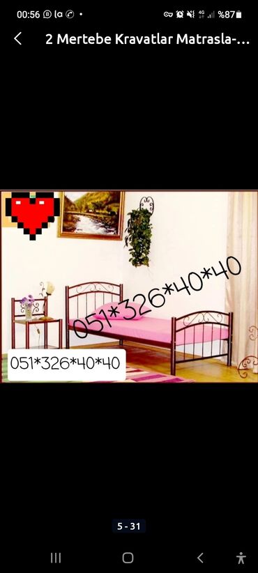 Çarpayılar: Yeni, İkinəfərlik çarpayı, Bazasız, Matras ilə, Siyirməsiz, Azərbaycan — 4