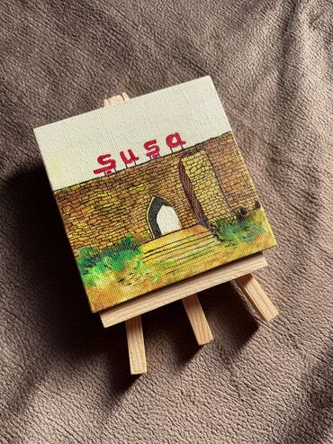 “Şuşa” mini kətan, molbertlə Əl işi 10x10sm Hazır stokda çoxlu sayda