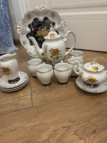 dəm caydan: Çay dəsti, rəng - Qızılı, Farfor, 6 nəfərlik — 1