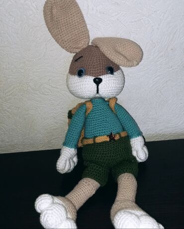 зайка мягкая игрушка: Зайка с рюкзаком🐰Вязаная ручная работа❤️500 с