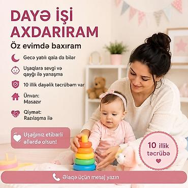dayə isleri: Daya xidməti – Masazır - Öz evimdə uşaqlara baxıram - Gecə yatılı — 1