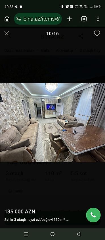 60 mine evler: Satılır: 3 otaqlı həyət evi/bağ evi Ümumi sahə: 110 m² Torpaq sahəsi — 10