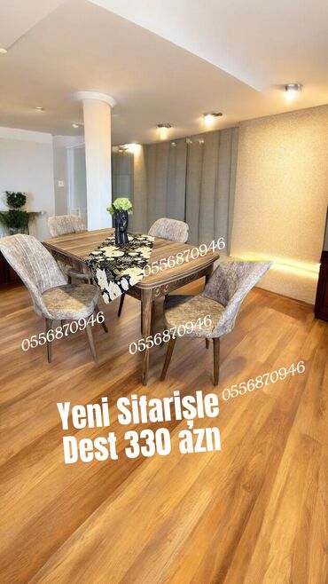 Masa və oturacaq dəstləri: Mətbəx üçün, Yeni, Açılmayan, Dördbucaq masa, 4 stul — 7