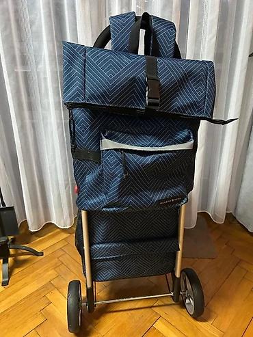 torba za pijacu na tockice: Kolica za kupovinu sa torbom – plavo/tamnonavy dezen sa finim — 3