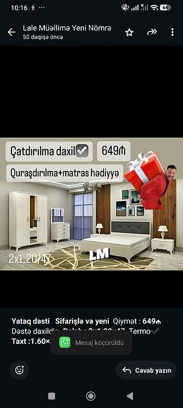 mebel xana: *Yataq dəsti* *Sifarişlə və yeni* Qiymət : *649₼* Dəstə daxildir — 1