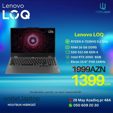 lenovo g510: Yeni Lenovo LOQ, 15.6 ", AMD Ryzen 5, 512 GB, Pulsuz çatdırılma