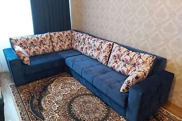 bar stulari: Mebel dəsti - Rəng: ağ (şüşə və xrom detallarla), divan – tünd mavi — 4