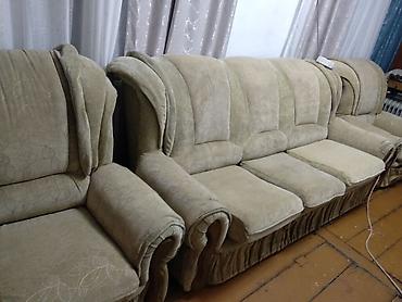 sofa: Гарнитур для зала, Б/у, Кресло, Диван, Ткань, текстиль, Самовывоз, цвет - Бежевый — 1