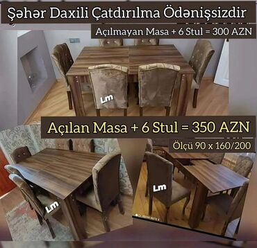 otaq studiya: Qonaq otağı üçün, Yeni, Açılmayan, Dördbucaq masa, 6 stul, Azərbaycan