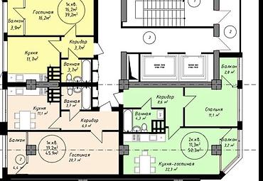 Продажа квартир: 2 комнаты, 46 м², парк Фучика Элитка, 9 этаж, ПСО (под самоотделку) — 2