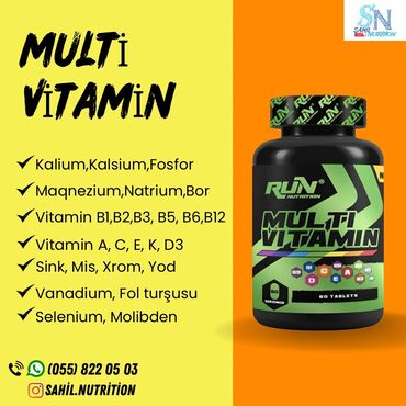 idman yemekleri: Multi Vitamin Run 60 Tablet - 23 Müxtəlif Vitamin və 17 Müxtəlif