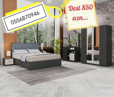 Yataq otağı dəstləri: İkinəfərlik çarpayı, Termo, 2 tumba, Dolab, Azərbaycan, Yeni — 10