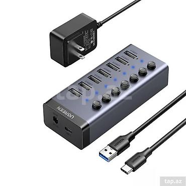 UGREEN 7 Port USB 3.0 Hub – fərdi açma/söndürmə düymələri və xarici