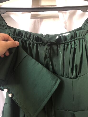 брюки цвета хаки: Классические, Атлас, Высокая талия, Made in KG, Лето, M (EU 38)
