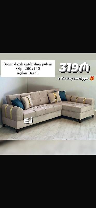 Ev üçün mebel: Künc divan – ölçü 260x160 sm. Açılan bazalı model: oturma hissəsi — 1