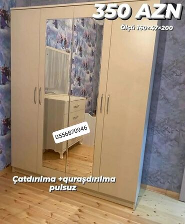 tek dolablar: Новый, Распашной, 4 двери Прямой шкаф, Шифоньер, Азербайджан