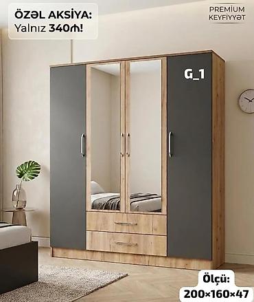 paltar dolabları: G_1 model geyim dolabı - Dizayn: İki tünd boz qapı, ortada iki — 1