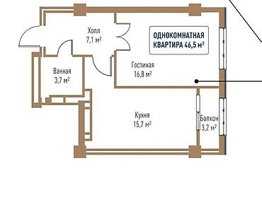абая 7а: 1 комната, 47 м², Элитка, 7 этаж, ПСО (под самоотделку) — 5