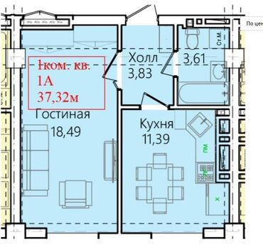 Продажа квартир: 1 комната, 37 м², Элитка, 4 этаж, ПСО (под самоотделку)