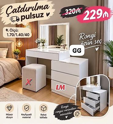 Vizaj masası və güzgü dəsti - Ölçülər: 170/140/40 sm - Rəng seçimi