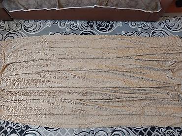 salon işığı: Qızılı-bej rəngdə naxışlı pərdə dəsti - Material: yumşaq, məxməri — 2