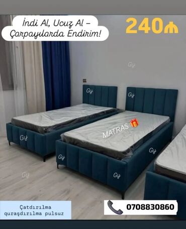 Yataq otağı dəstləri: Mavi rəngli, tək nəfərlik çarpayı. Yataq otaqları üçün uyğun olan bu