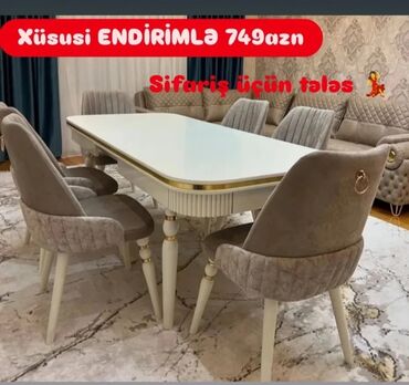 Stullar: Qonaq otağı üçün, Yeni, Açılan, Dördbucaq masa, 6 stul