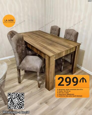 гостинные столы и стулья: Qonaq otağı üçün, Açılan, Dördbucaq masa, 6 stul
