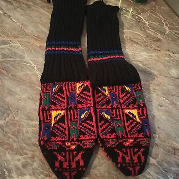 Čarape: Ručno pletene vunene čarape – opanci/putaše sa bogatim etno motivima — 1
