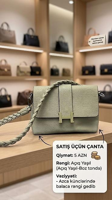 Çantalar: Açıq yaşıl (açıq yaşıl-boz ton) çiyin çantası - Material: dənəli — 1