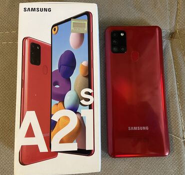 samsung p738: Samsung Galaxy A21S, 32 GB, rəng - Qırmızı, Zəmanət, Sensor, Barmaq izi