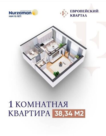 Продажа квартир: 1 комната, 38 м², Элитка, 4 этаж, ПСО (под самоотделку)