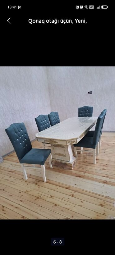 Masa və oturacaq dəstləri: Qonaq otağı üçün, Yeni, Açılmayan, Dördbucaq masa, 6 stul — 22
