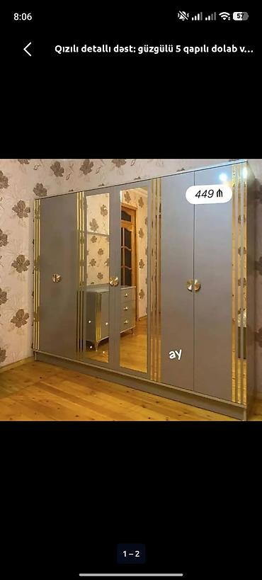hamam kranti: Qızılı detallı dəst – güzgülü 5 qapılı dolab - Rəng: Boz korpus — 1