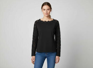 czarne bluzki basic z długim rękawem: Women's blouse, size S