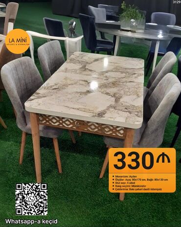 acilan masa: Mətbəx üçün, Açılan, Dördbucaq masa, 4 stul