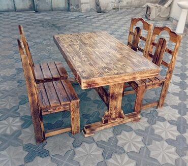 piknik masasi: Yeni, Kvadrat masa, 4 stul, Açılmayan, Stullar ilə, Taxta, Azərbaycan