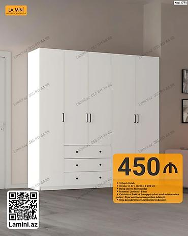 Dolablar: 5 qapılı dolab. Minimalist dizayna malik ağ rəngli dolab yataq otağı — 1